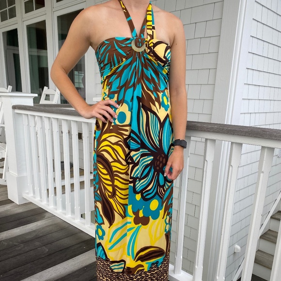 Nine West maxi dress strapless halter floral multi color 6 - Picture 4 of 15